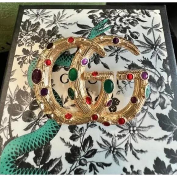 Gucci GG Multi Color Gold Tone Brooch Pin (GGXX020) - Picture 3 of 4